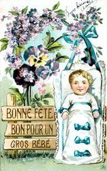 Boldog születésnapot, nagy baba, nagy baba, francia képeslap, c1900