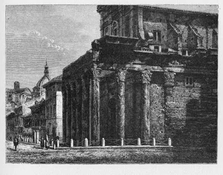 Az ókori Róma története. Antoninus és Faustina temploma egy ókori római templom Rómában, a San Lorenzo in Miranda templomhoz igazítva.