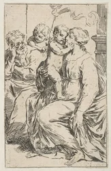 Szent Család Keresztelő Szent Jánossal, Cantarini utáni másolat, kb. 1640-1642 vagy utána.