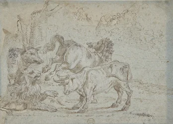 Ló, bika, oroszlán és vaddisznó, 17. század.