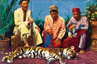 Vadászok döglött tigrissel Szumátrán, 1928.