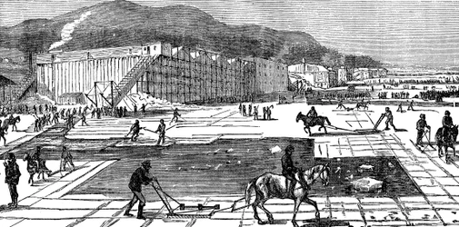 Jéggyülekezés a Hudson folyón, New York közelében, az Egyesült Államokban, 1875