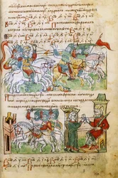 Igor Szvjatoszlavics csatája a besenyőkkel a Radziwiłł-krónikából, 15. század