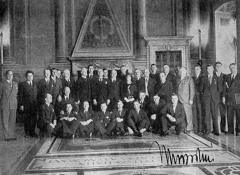 Il Duce poses, FA turné, Palazzo di Venezia, Róma, Olaszország, 1933