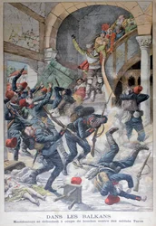 A Balkánon: A macedónok bombákkal védekeznek a török katonák ellen, 1903