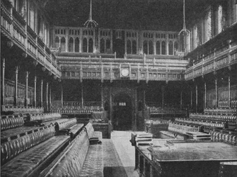 A Westminsteri alsóház belseje, a Strangers Gallery felé nézve, 1909