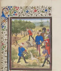 János II. Komnénosz, bizánci császár a vadászaton. Türoszi Vilmos miniatúrája a Historiából, 1460-as évek