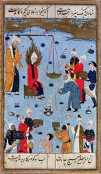 Málik eladja Józsefet Egyiptomba, József és Potifár feleségétől (Yusuf u Zulaikha) 1550 (vellum)