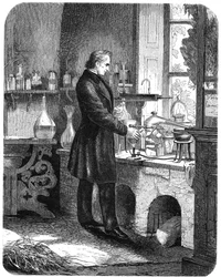 Justus von Liebig német kémikus laboratóriumában dolgozik, 19. század közepe c1885