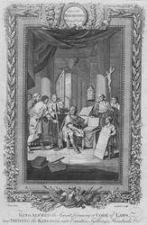 Nagy Alfréd király, törvénykönyvet alkot, és a királyságot megyékre osztja, c1787