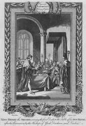 Második Henrik király az első ételt fia asztalára tálalja, c1787