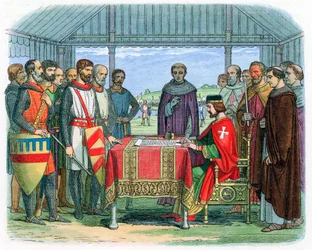 János király aláírta a Magna Cartát Runnymede-ben, Surreyben, 1215. június 15-én, 1864.