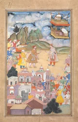 Sal király meglátogatja Kala Yavanát, Folio-t a Harivamsa Hari Krishna legendájából, K. 1590-95.