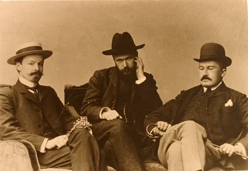 Konstantin Balmont, Szergej Poliakov és Modeszt Durnov, orosz költők, 1904