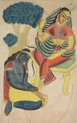Krishna simogatja Radhas lábát, 1800-as évek.
