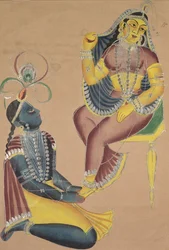 Krishna simogatja Radhas lábát, 1800-as évek.
