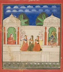 Krisna és Radha két pavilonban, 19. század