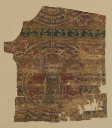 Lámpák oroszlánfojtóval, Szent Bernát Calvo dalmatikusából, 1200-1243.