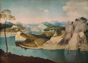 Táj: folyó hegyek között, c1600