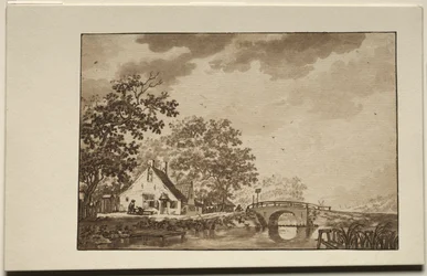 Táj kunyhóval és híddal, 1700-as évek.