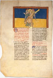 Levél egy Beatus-kéziratból: a hetedik angyal az Úr uralmát hirdeti, kb. 1180.