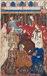 Levél egy Cocharelli Traktátusból a bűnökről: Accidia és udvara, c. 1330-40.