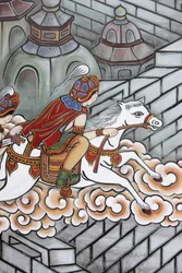 Sziddhárta Buddha élete megszökött a palotájából, Channa kíséretében Kanthaka lován, Szöul, Coree du Sud