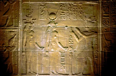 Mészkő dombormű Philae templomában, az ókori egyiptomi