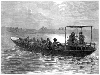 Livingstone és Stanley Udzsidzsiből a Rusizi folyóba utaznak, 1871
