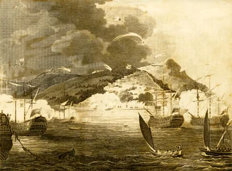 Lord Exmouths Flotta bombázza Algír városát, 1816.