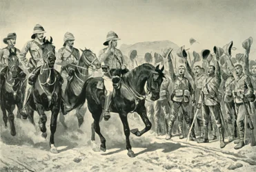 Lord Roberts ujjongott a csapatoktól, amikor megérkezett a Wonder RIverbe, 1901.