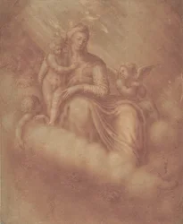 Madonna és gyermek a felhők között, 16. század.