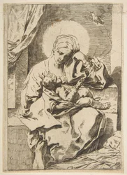 Madonna és gyermek egy madárral, Cantarini után fordított másolat, kb. 1635-1636 vagy utána.