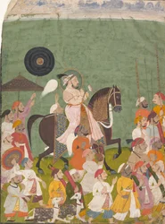 Maharana Jagat Singh II körmenetben, kb. 1745.