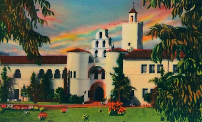 Főbejárat. Állami Főiskola igazgatási épülete. San Diego, Kalifornia, 1941