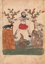 Az ember sorsa avagy a sárkány által lakott kútban menedéket kereső ember, Folio..., 18. század.