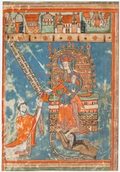 Kéziratos levél a Szűzanyának szóló könyvvel, német, kb. 1400.
