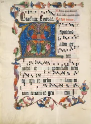 Kéziratos levél A kezdőbetűvel, egy antifóniából, német, kb. 1425-50.