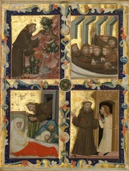 Kéziratos levél jelenetekkel Assisi Szent Ferenc életéből, olasz, kb. 1320-42.