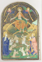 Kéziratos levél az utolsó ítélettel, egy Órakönyvből, kb. 1400.