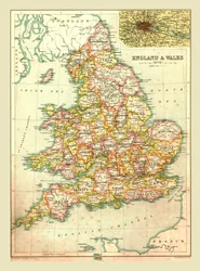 Anglia és Wales térképe, 1902.