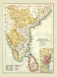 Madras, Hyderabad, Mysore, Coorg és Ceylon térképe, 1902.