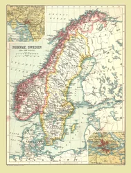 Norvégia és Svédország térképe, 1902.