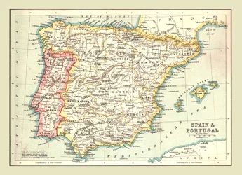 Spanyolország és Portugália térképe, 1902.