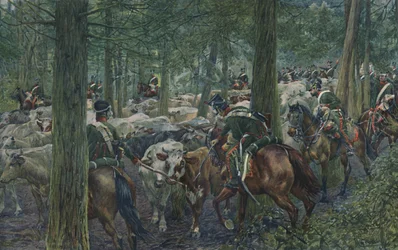 Marbots katonák a visszavonuláskor táplálékra kutatva, 1896