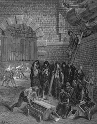 Férfiak szünetet tartva a retorták vádjával, Lambeth Gasworks, 1872
