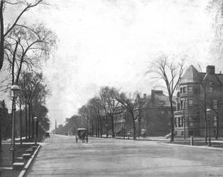 Michigan Avenue, délre néz, Chicago, Illinois, USA, 1900.