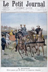 Katonai áttekintés: Paul Doumer és Annam császára, Hanoi, Indokína, 1902