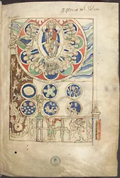 Miniatűr Isten teremtésének kezdete Liber Sciviasból Bingeni Hildegardtól, 1220 körül