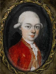 Wolfgang Amadeus Mozart miniatűr portréja 1756-1791, 1777